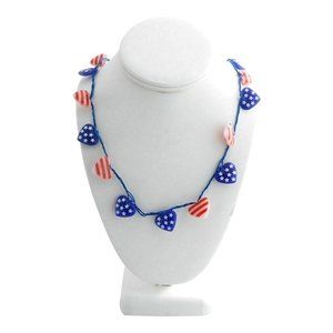 Patriotic Hearts Light Up Necklace Stars Stripes 36-inch Red White Blue Holiday